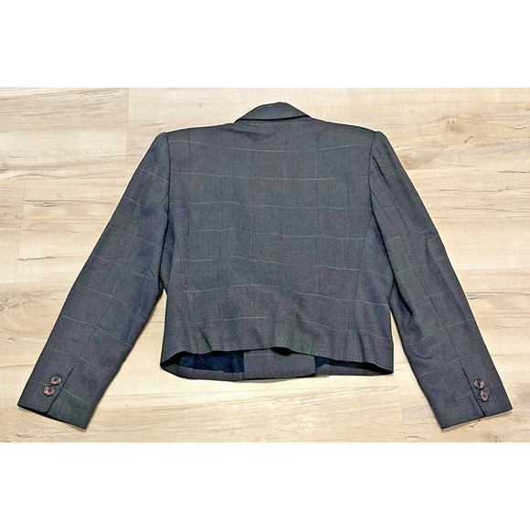 Kasper Women 12 Blazer Long Sleeve Button Front Lined Cropped Plaid Gray - Picture 2 of 7